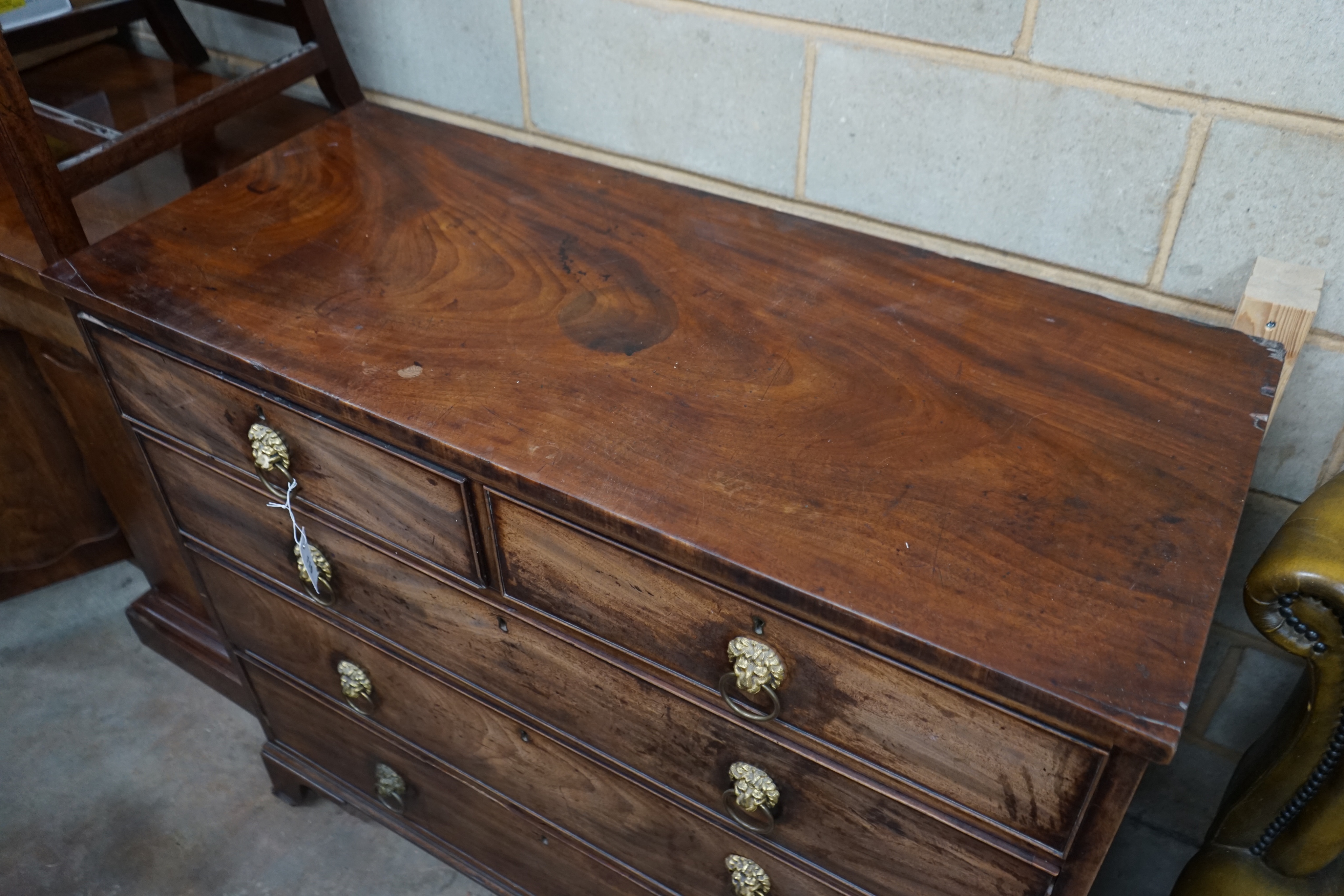 A George IV mahogany chest of drawers with brass handles, width 118cm depth 50cm height 103cm